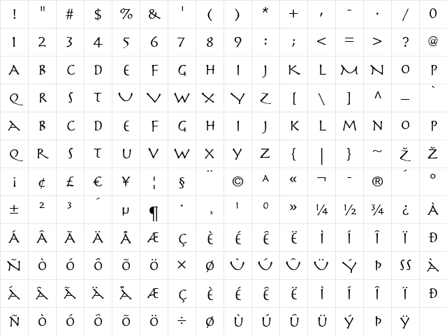 Herculanum LT Regular Character Map Herculanum LT Regular Character Map