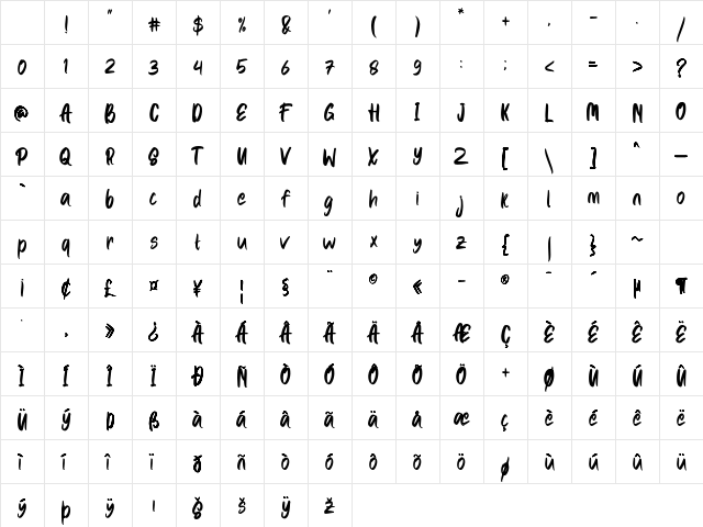 ONECHUX Regular Character Map