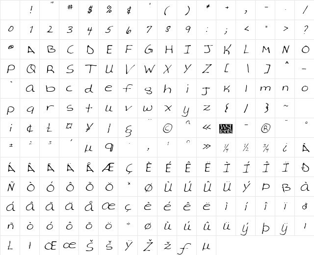 AverysHand Italic Character Map AverysHand Italic Character Map