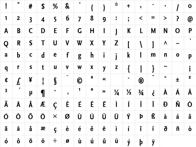 Scala Sans Bold Character Map