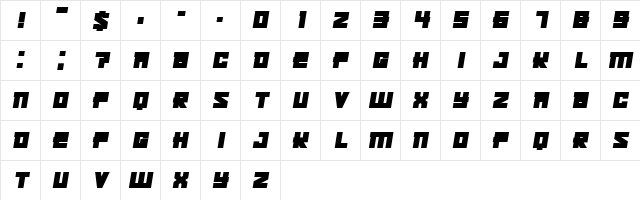 Kachusha Bold Italic Character Map