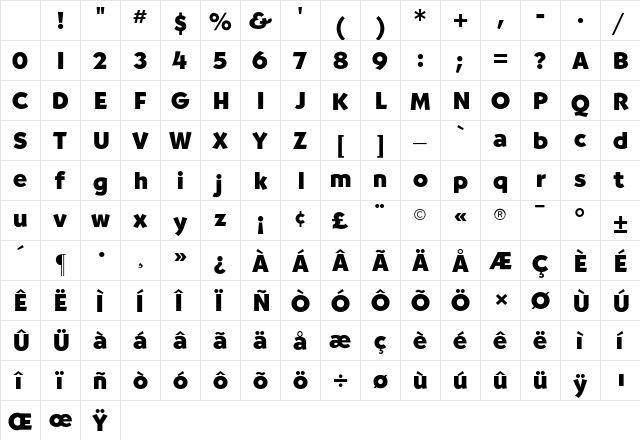 Bernhardt CG Bold Regular Character Map Bernhardt CG Bold Regular Character Map