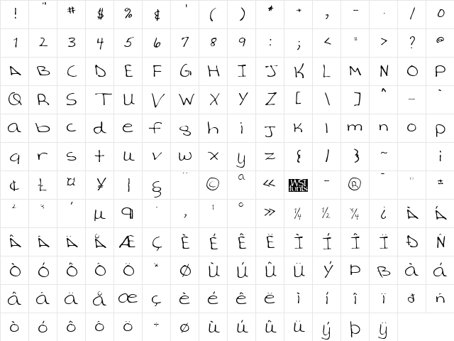 AverysHand Regular Character Map AverysHand Regular Character Map