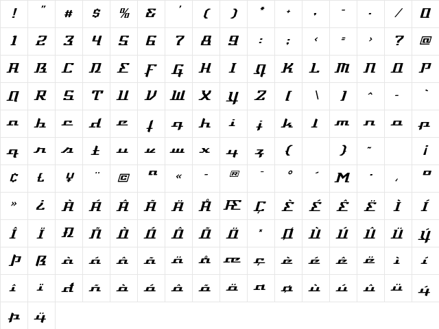 DevilleThruster-DeluxeTwo Regular Character Map DevilleThruster-DeluxeTwo Regular Character Map