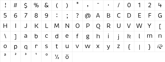 Brevia Regular Regular Character Map