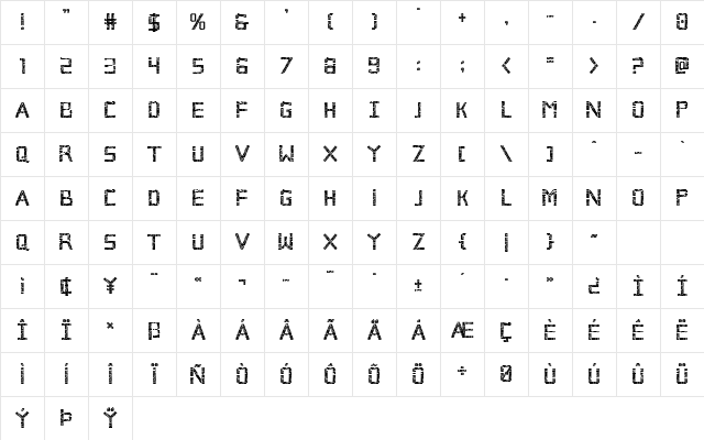 Broken Cyborg Bold Bold Character Map