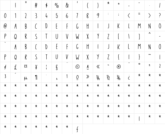 Blikfang DEMO Regular Character Map