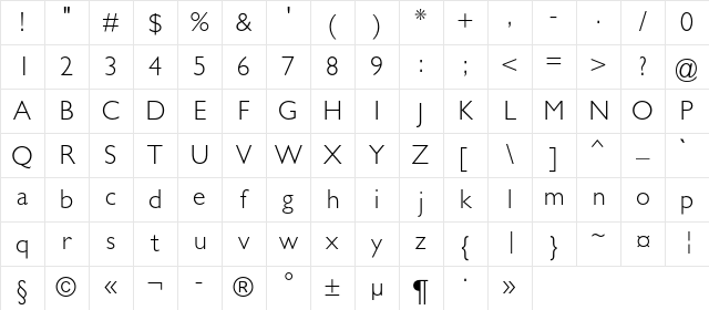 GalsLightC Regular Character Map