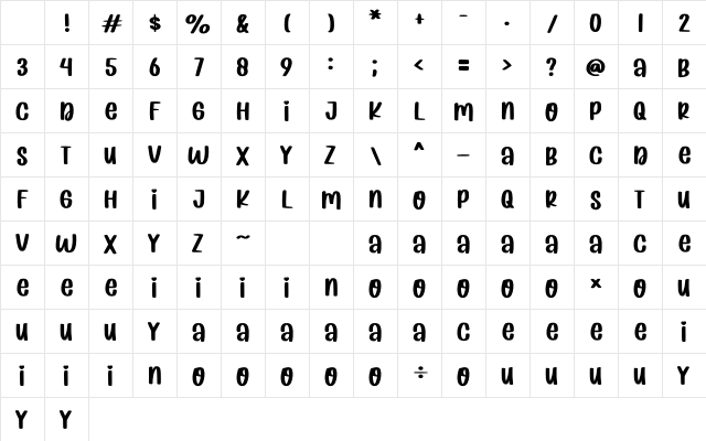 Warm Wishes Regular Character Map