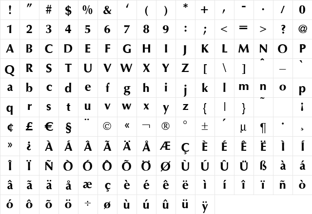 O801-Flare Bold Character Map O801-Flare Bold Character Map
