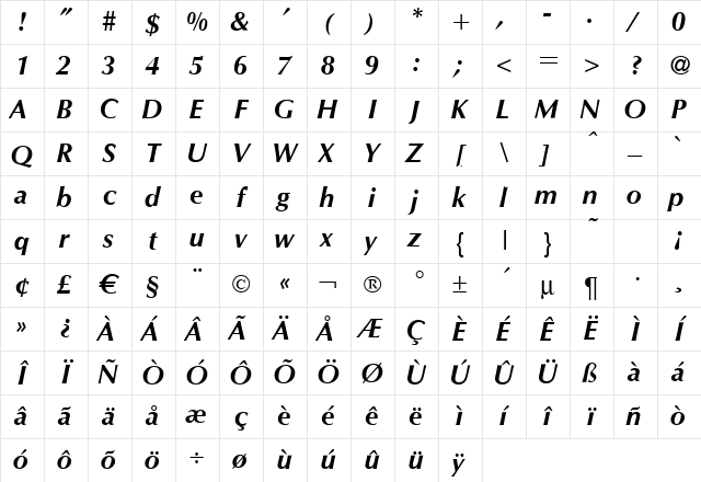 O801-Flare BoldItalic Character Map