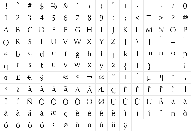 O801-Flare Regular Character Map O801-Flare Regular Character Map