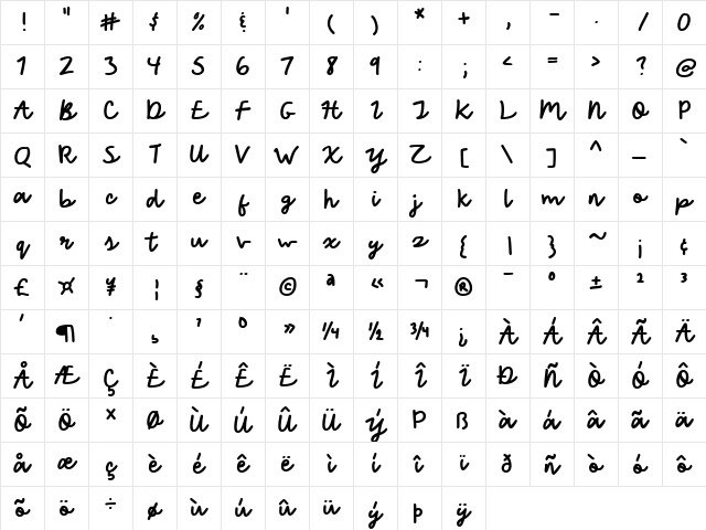 Yay Babe Regular Character Map Yay Babe Regular Character Map