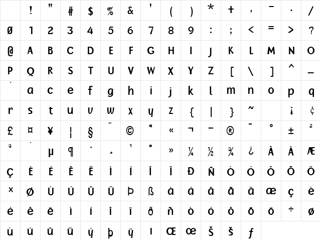 Oak-Ridge-Condensed Bold Character Map Oak-Ridge-Condensed Bold Character Map