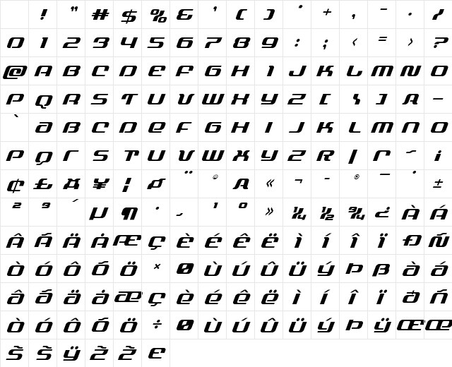 Yeoman Jack Super-Italic Regular Character Map Yeoman Jack Super-Italic Regular Character Map