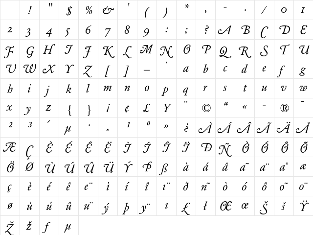 Garamond BE Swash Italic Character Map Garamond BE Swash Italic Character Map