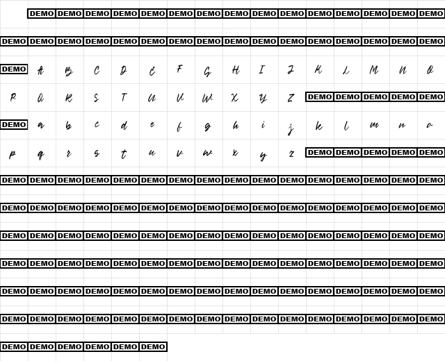 Raush Regular Character Map Raush Regular Character Map
