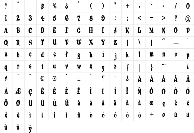 OatmealCondensed Regular Character Map