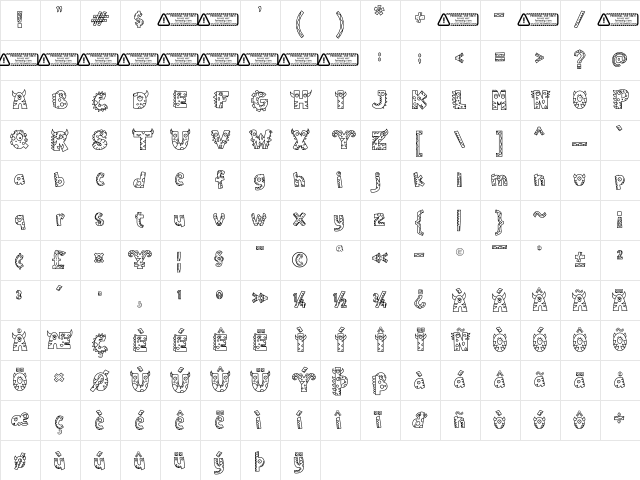 Monsterazor Regular Character Map
