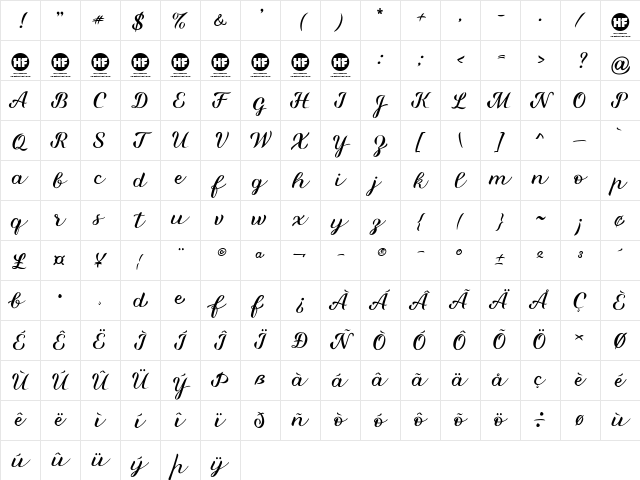 Miralight Demo Regular Character Map