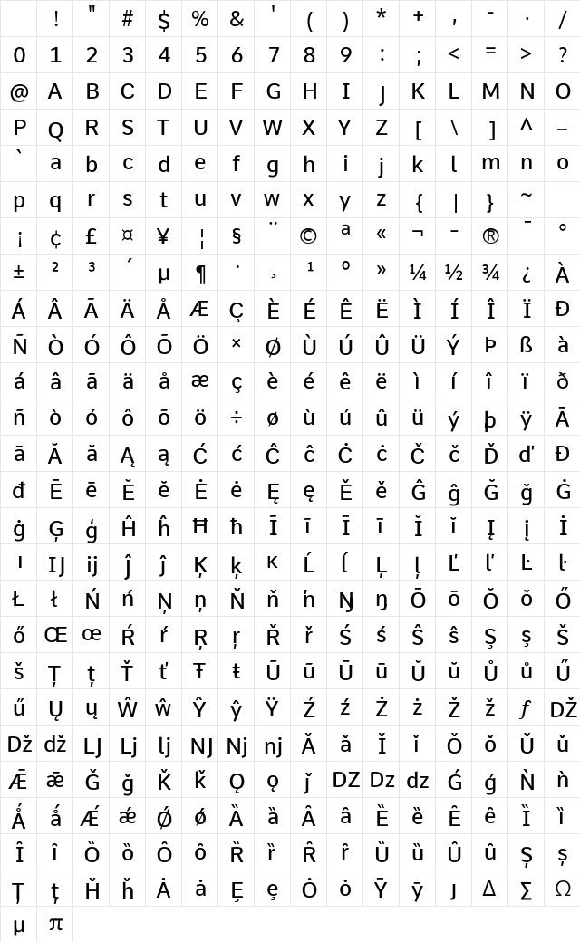 Comme Medium Character Map Comme Medium Character Map