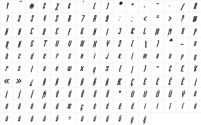 Samhock Italic Regular Character Map