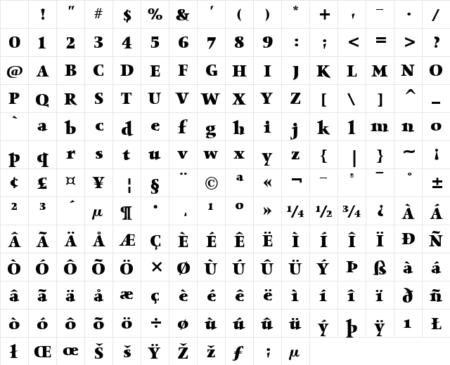 Obelisk ITC Bold Character Map Obelisk ITC Bold Character Map