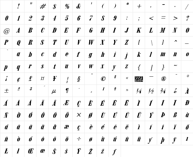 ObeliskGrand Italic Character Map ObeliskGrand Italic Character Map