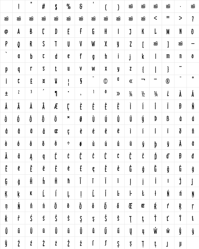 KEBROONtrial Regular Character Map KEBROONtrial Regular Character Map