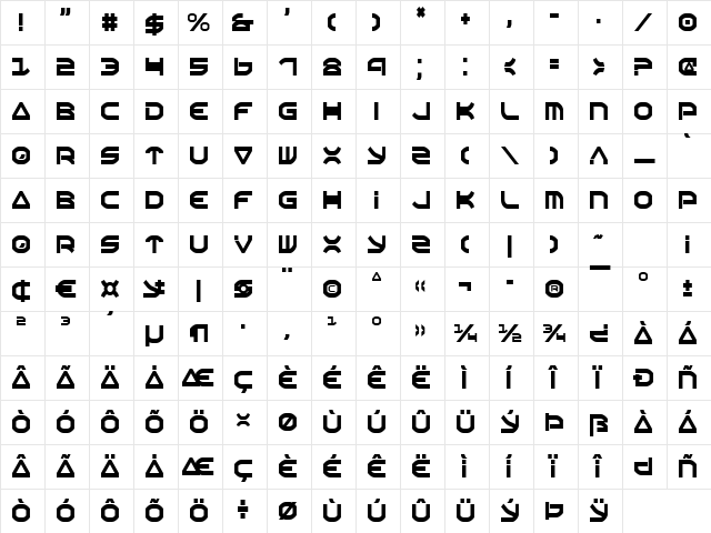 Oberon Condensed Condensed Character Map