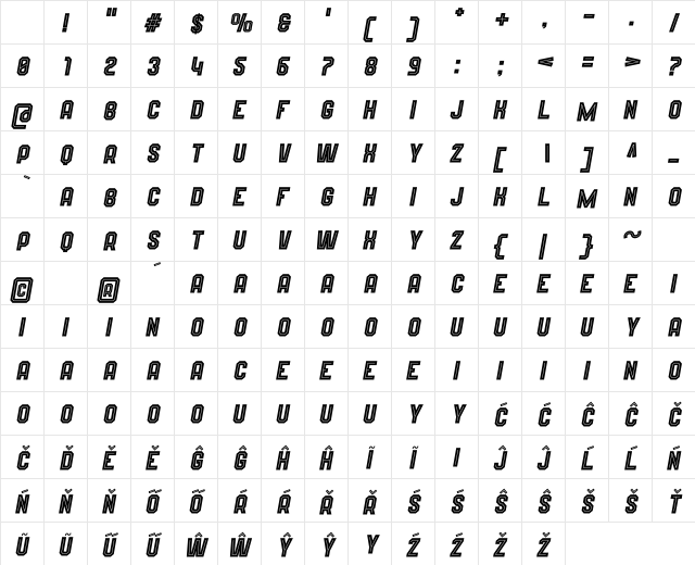Wynford Line Italic Character Map