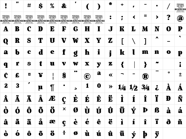 Isle Headline PERSONAL USE Black Character Map