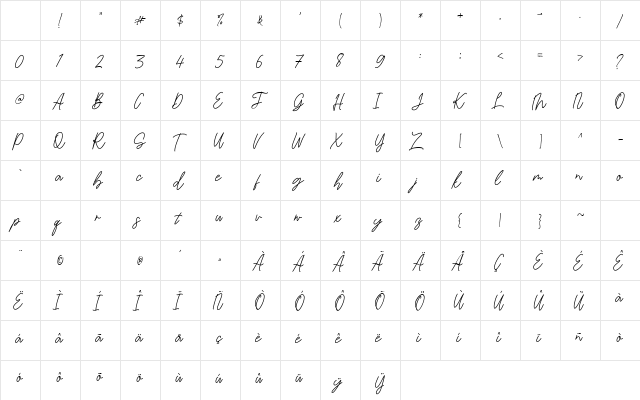 Bambi Handwritten Regular Character Map