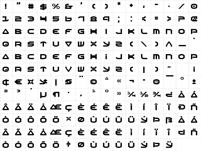 Oberon Regular Character Map