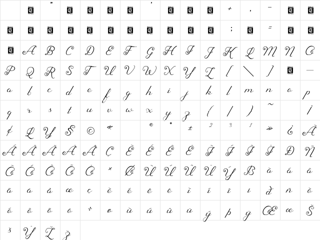 Sherley Regular Character Map Sherley Regular Character Map