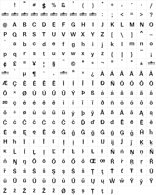 Boring Sans B Trial Medium Character Map