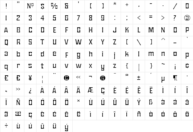 JMH Bronze Fine Regular Character Map JMH Bronze Fine Regular Character Map
