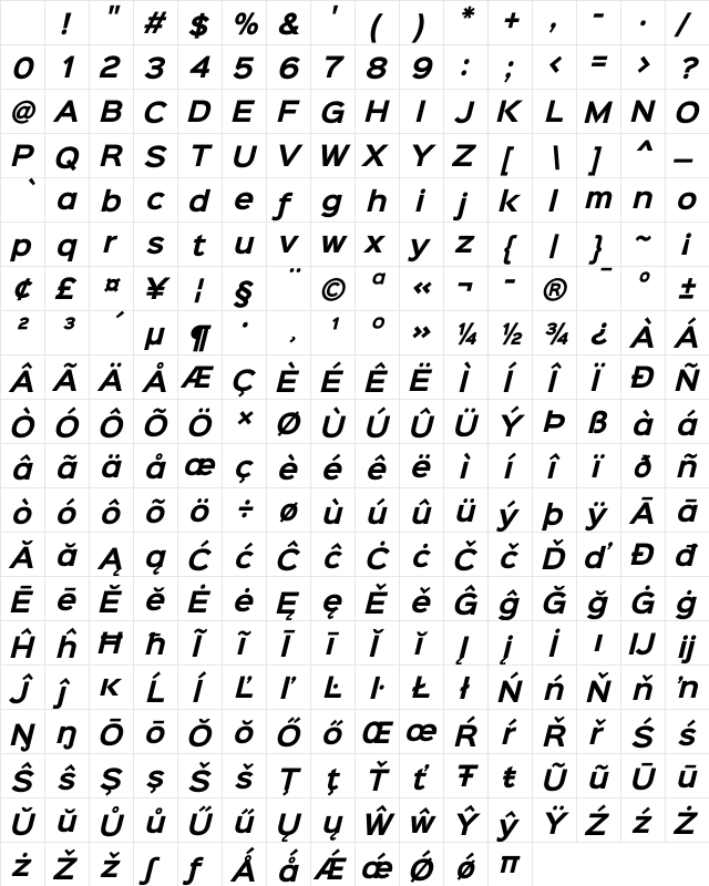 Sinkin Sans 700 Bold Italic 700 Bold Italic Character Map