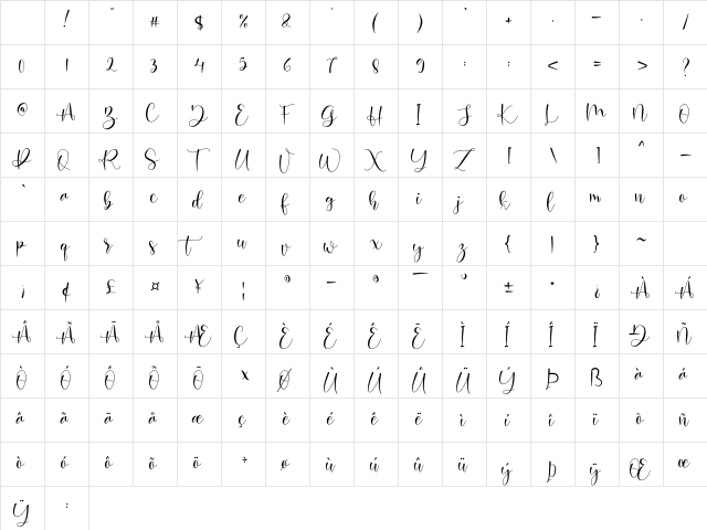 Hosbela Regular Character Map Hosbela Regular Character Map