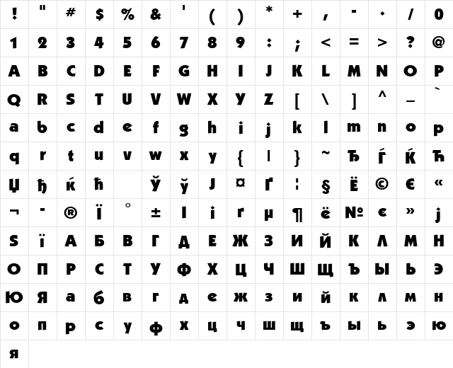 KabelCTT Ultra Regular Character Map
