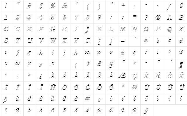CenturyOldStyTRegItaOu1 Regular Character Map CenturyOldStyTRegItaOu1 Regular Character Map