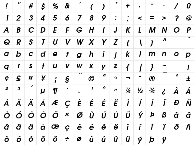 ITC Avant Garde Gothic Demi Oblique Character Map