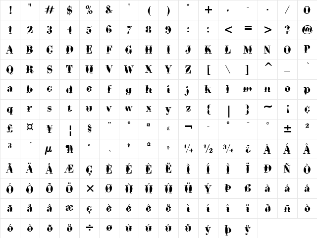 BodoniBrush ITC Bold Character Map BodoniBrush ITC Bold Character Map