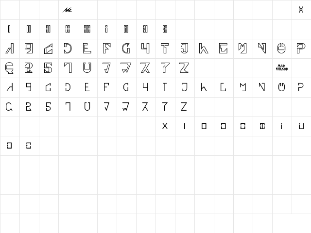 Astradan_Hollow Bold Character Map