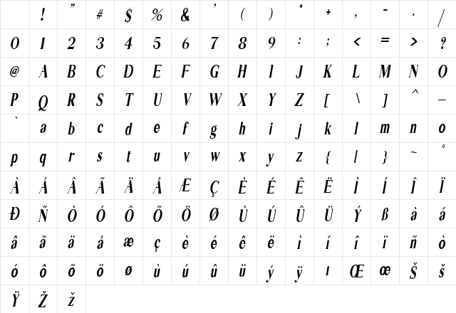 EXTRA Serif Italic Character Map EXTRA Serif Italic Character Map