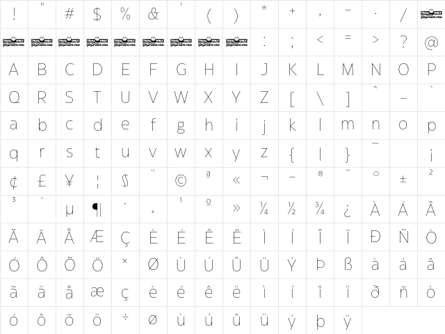 Eastman Grotesque Trial Extralight Character Map