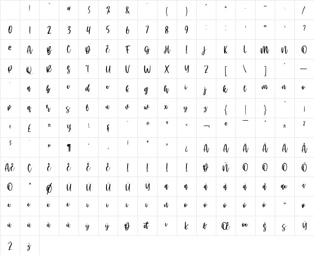 sacred Love Regular Character Map