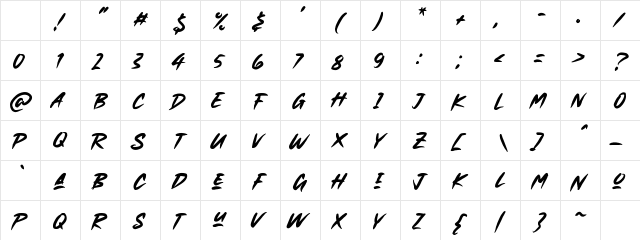 Hands Brush Regular Character Map