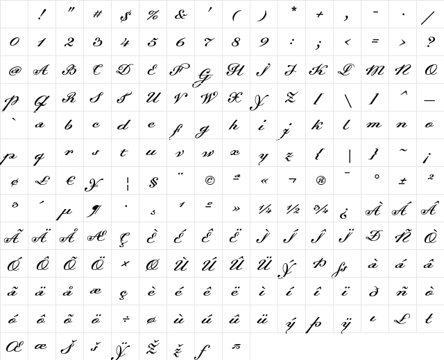 Dalliance Medium Italic Character Map Dalliance Medium Italic Character Map