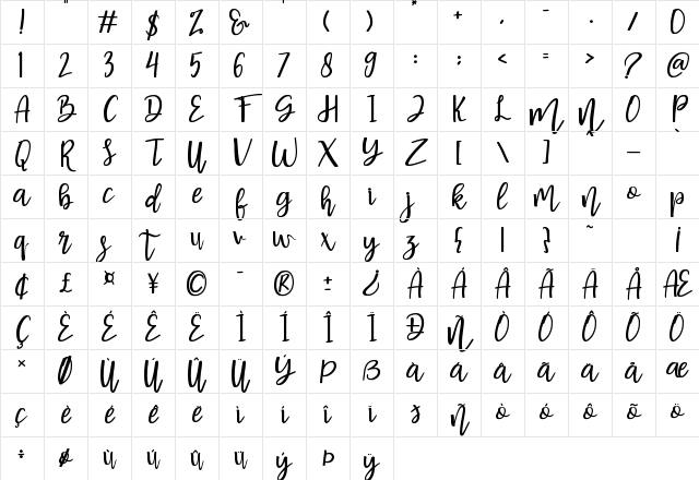 Basuhed Regular Character Map